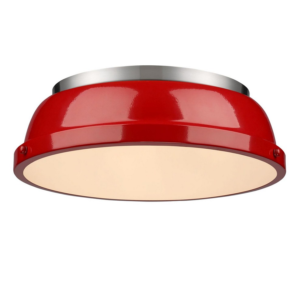 Golden Lighting-3602-14 PW-RD-Duncan - 2 Light Flush Mount in Classic style - 4.25 Inches high by 14 Inches wide Pewter Red Aged Brass Finish